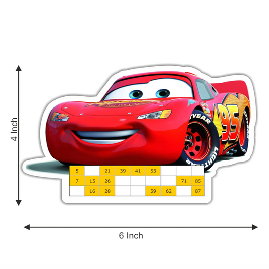 Close-up of Lightning McQueen Tambola Ticket showing classic 3-row housie grid with clear numbers