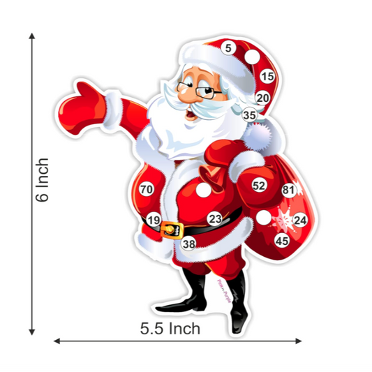 Close-up of die-cut Santa Claus shaped Christmas Tambola Ticket showing festive design detail