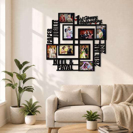 1st Anniversary Personalised MDF Photo Frame – Paper Jubilee Custom Couple Name and Date Gift