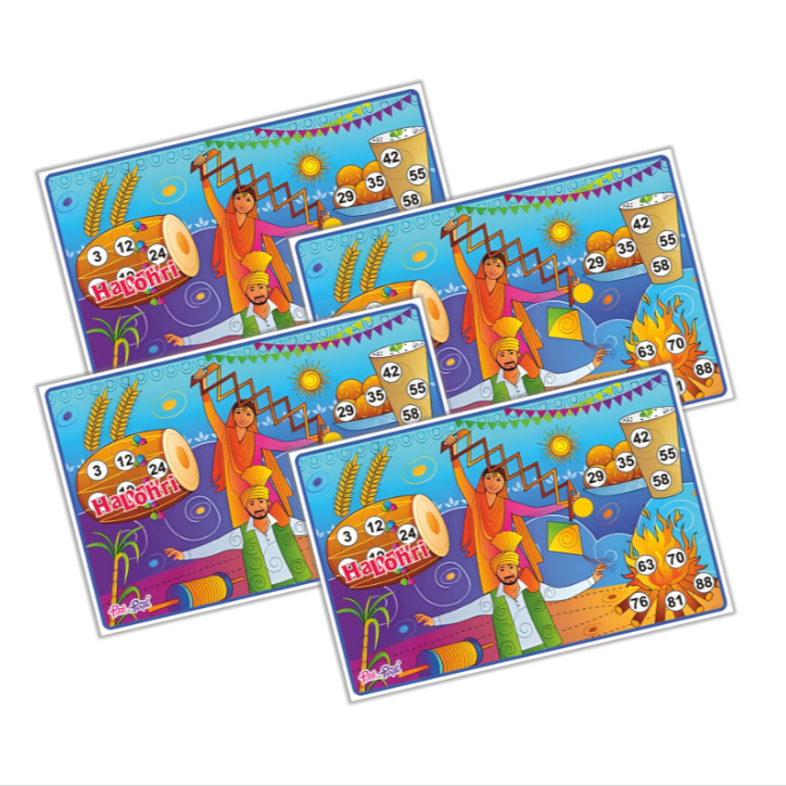 All 27 Lohri Punjabi Dance Tambola Tickets spread showing unique numbers