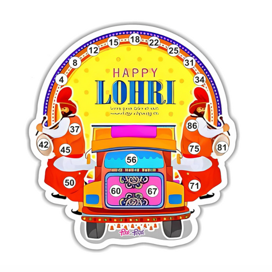 Lohri Tambola Housie Tickets Set of 24 – Punjabi Truck Art Version 2 Die-Cut Shape 300 GSM