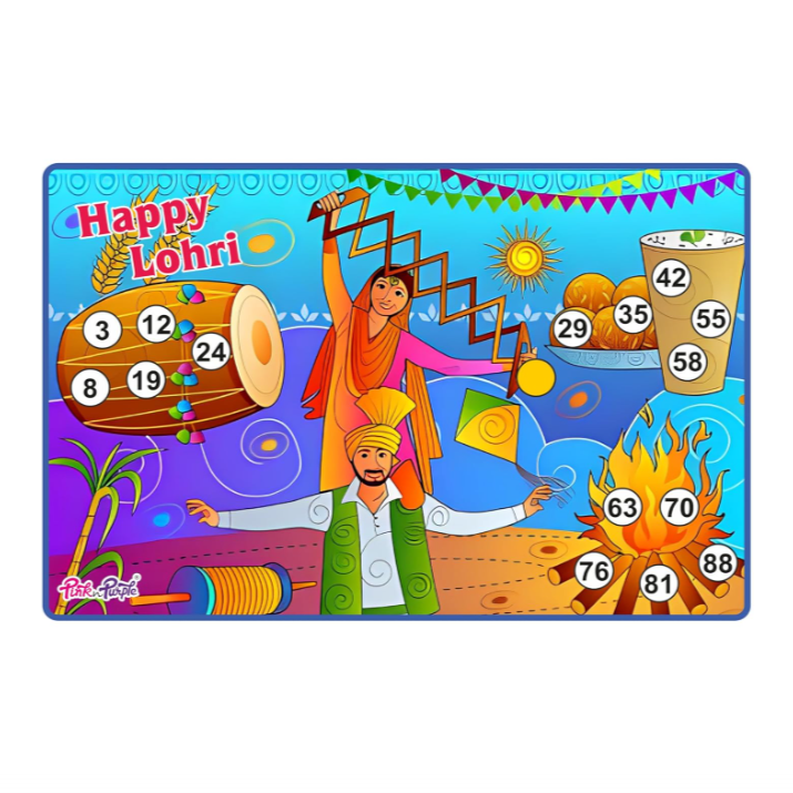 Lohri Tambola Housie Tickets Set of 27 – Punjabi Dance Theme Party Game on 300 GSM